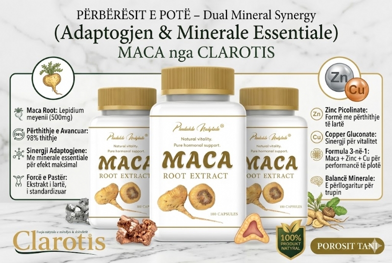 MACA Root Extract nga Clarotis, suplement maca per libido, maca per hormone natyrale, kapsula per vitalitet, maca per performanc, suplement per mireqenie, maca per stres, kapsula per fokus, kapsula per performanc fizike, maca per trupin
